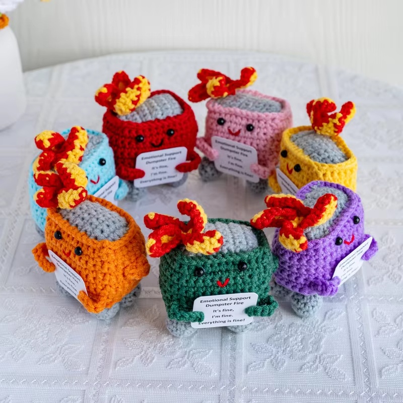 Home And Textiles Today - Handmade Crochet Dumpster Fire Doll -