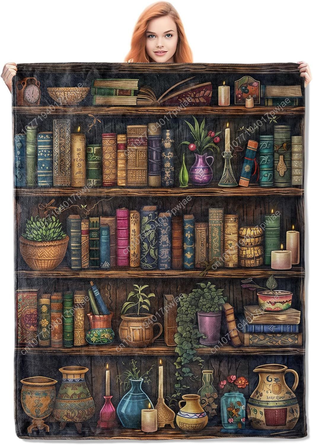 Home Textiles Usa - Vintage Bookshelf Blanket Reading Fleece Throw