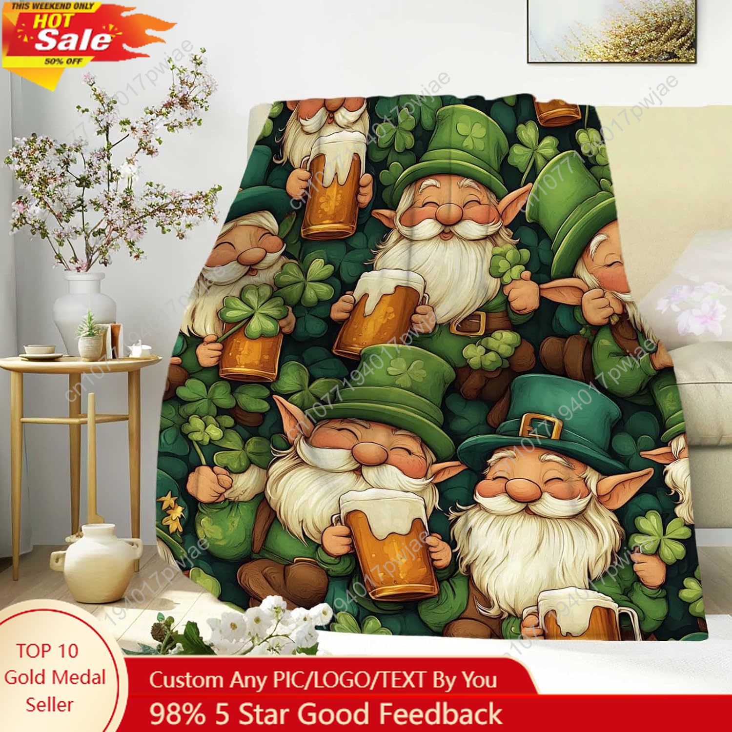 Home And Textiles Today - St. Patrick’s Day Gnome Throw Blanket