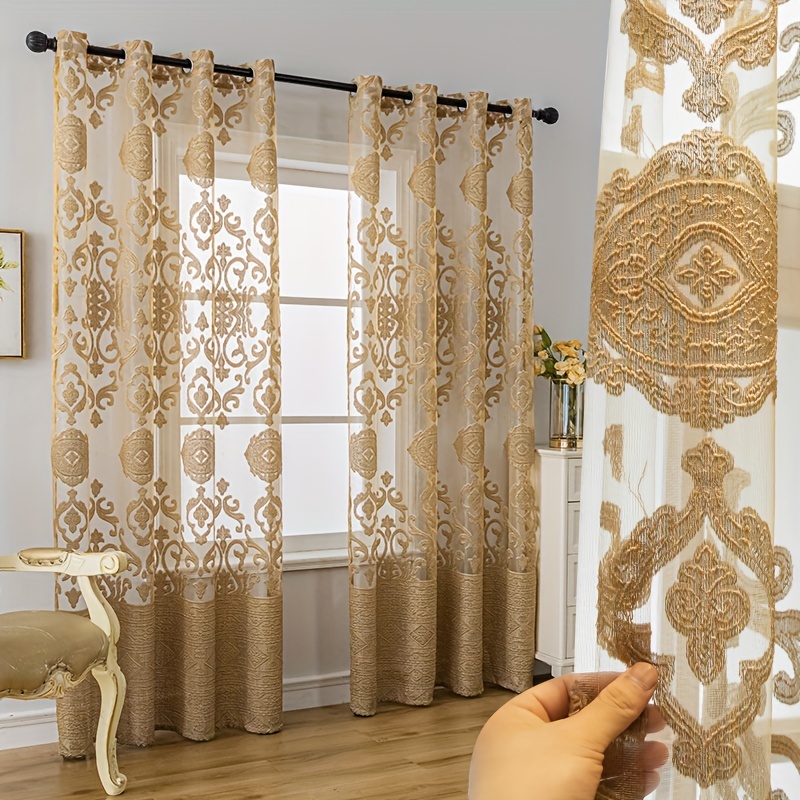 Curtain Sheer Voile - 1pc Khaki 3D Embossed Sheer Curtains,