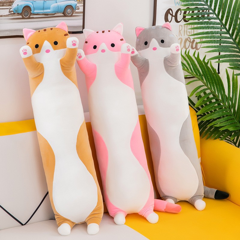 Bolster Pillow Long - Cute Cat Plush Toy Long Pink