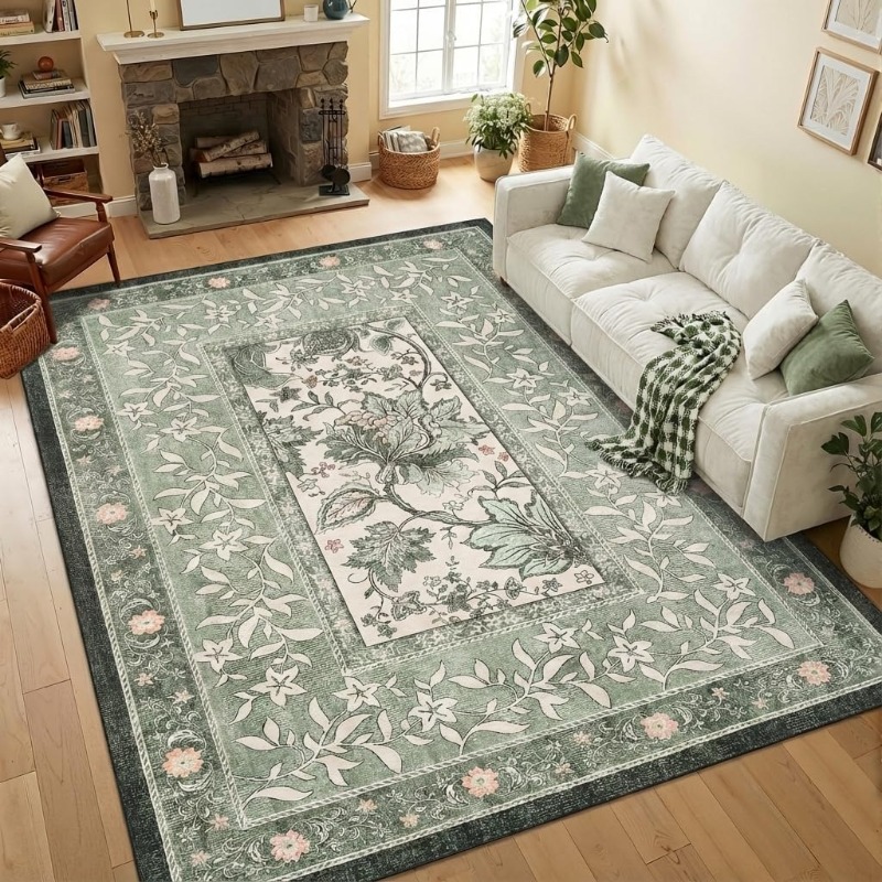 Home Lines Textiles - Retro Plant Print Carpet for Living