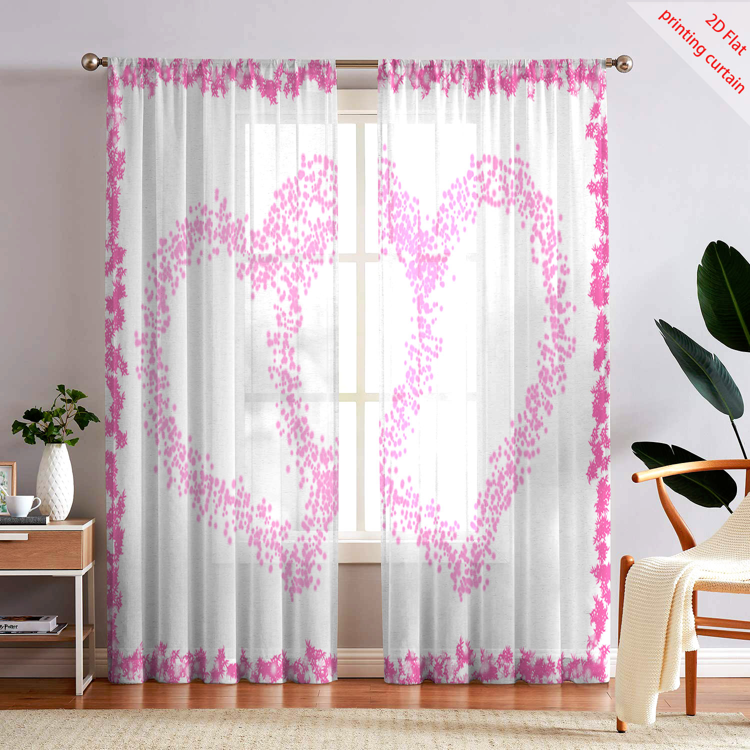 Heart Shaped Printed Transpare - đánh giá và giá Curtain Sheer Voile