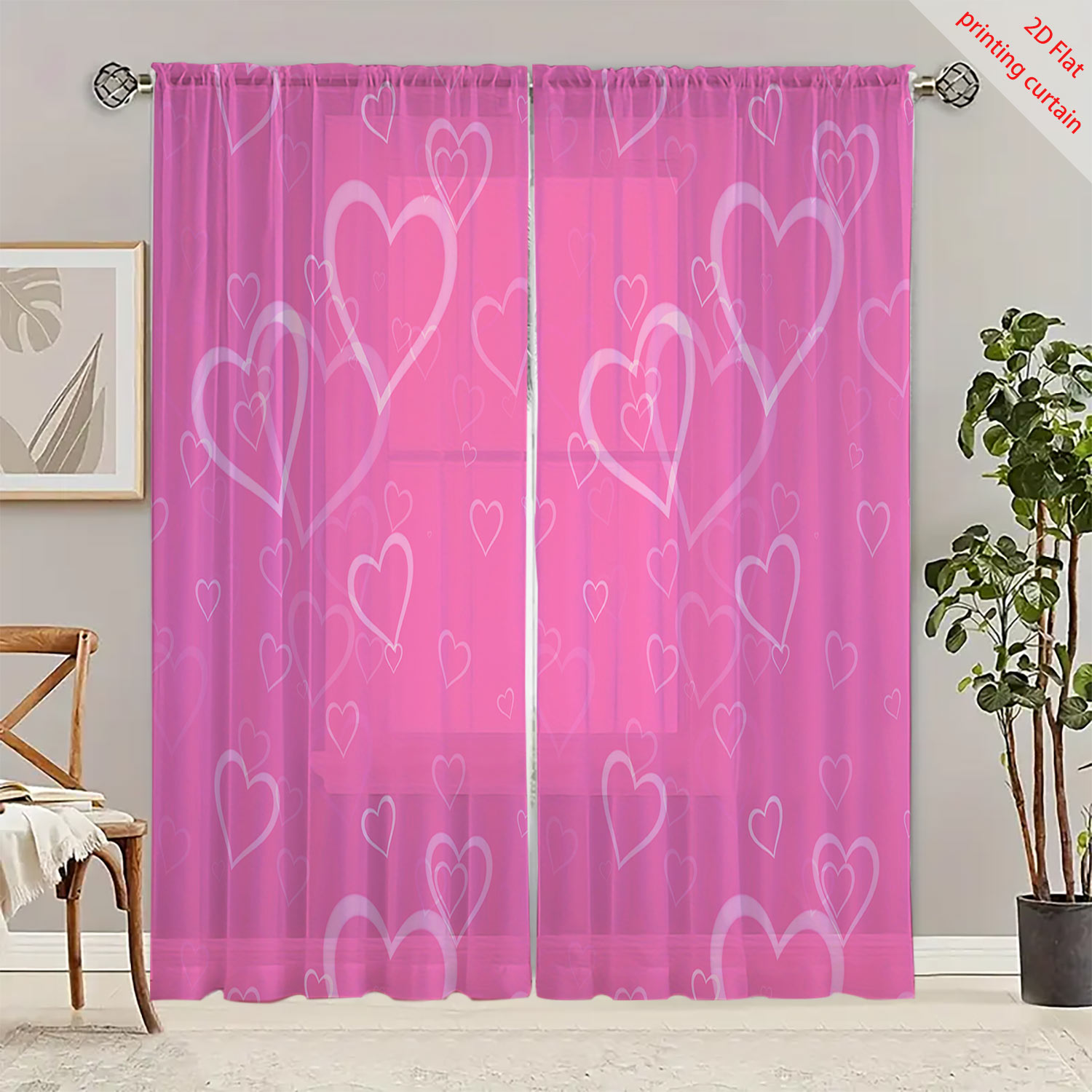 Heart Shaped Printed Transpare - đánh giá và giá Curtain Sheer Voile