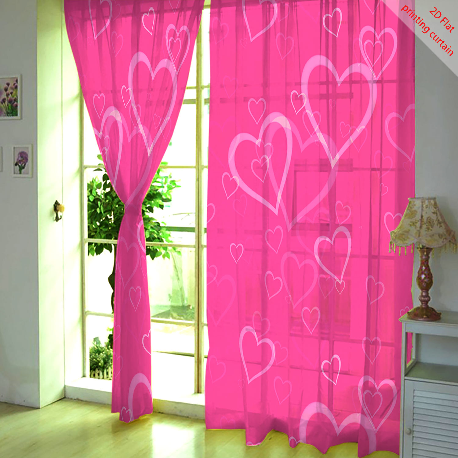 Heart Shaped Printed Transpare - đánh giá và giá Curtain Sheer Voile