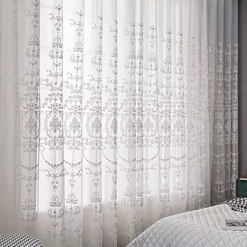 1pc White Embroidered Sheer Cu - đánh giá và giá Curtain Sheer Voile