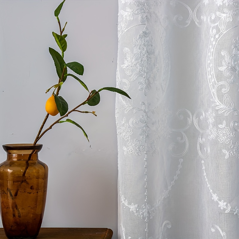 1pc White Embroidered Sheer Cu - đánh giá và giá Curtain Sheer Voile
