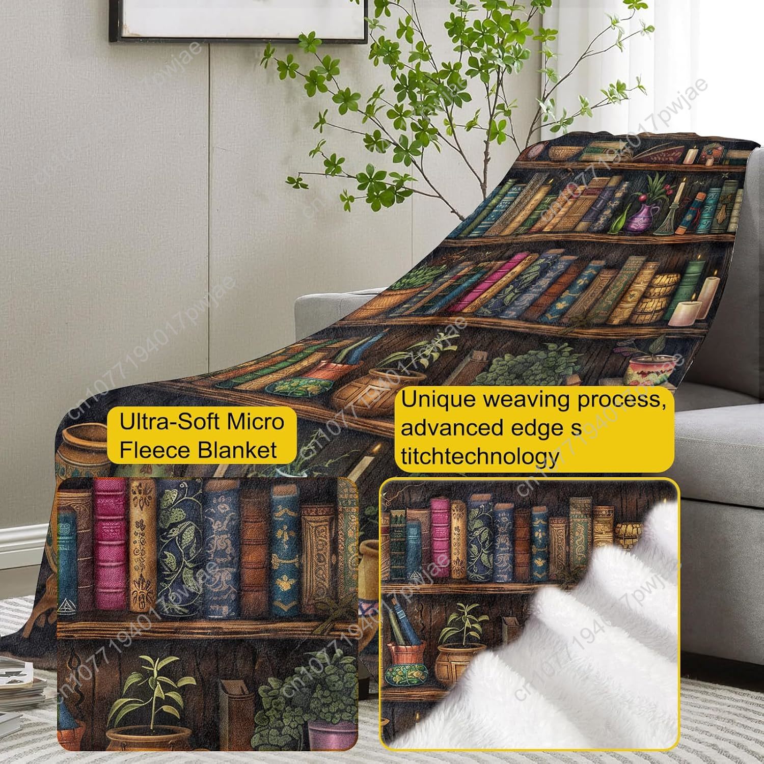 Vintage Bookshelf Blanket Read - đánh giá và giá Home Textiles Usa