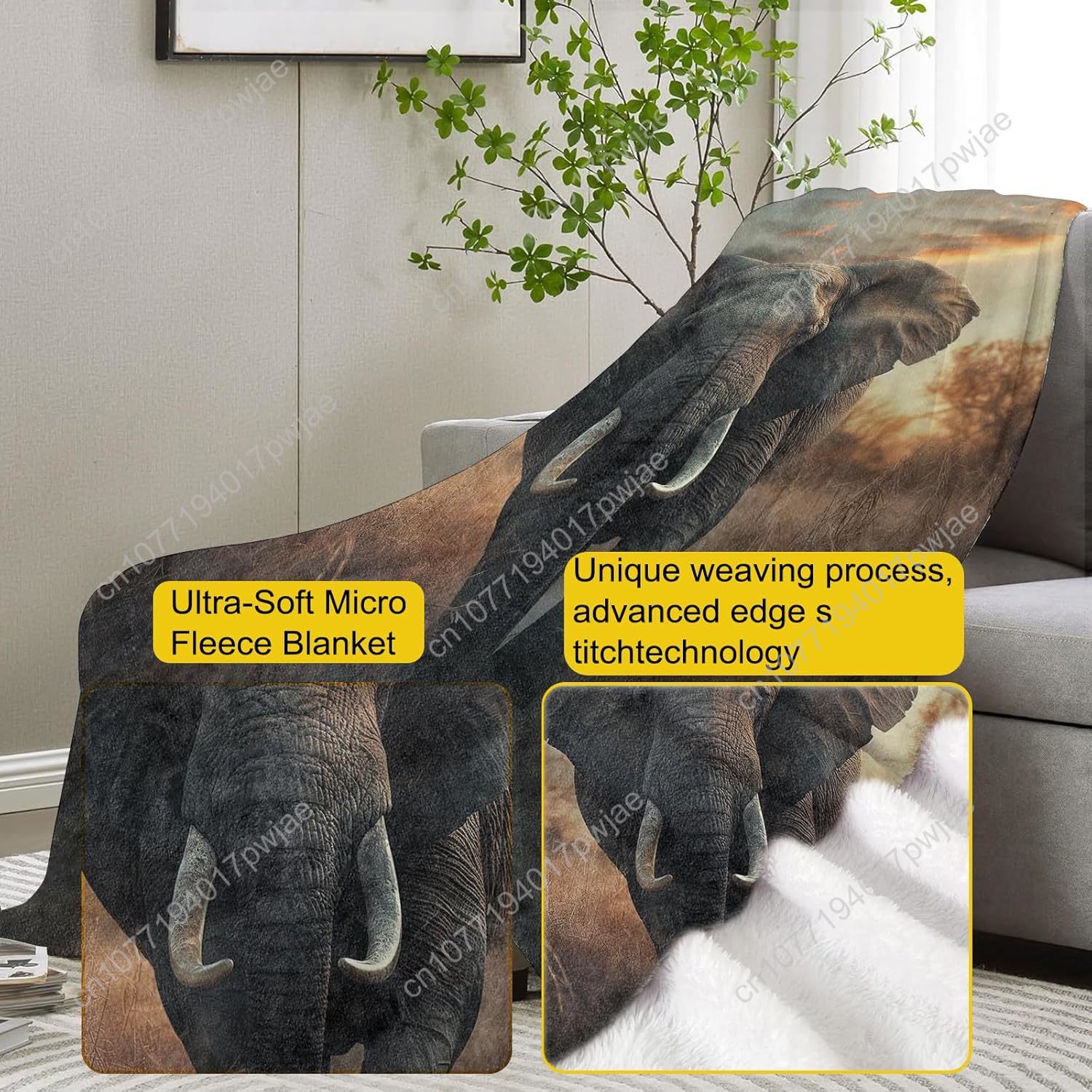 Elephant Fleece Blanket, Reali - đánh giá và giá Home Textiles Usa