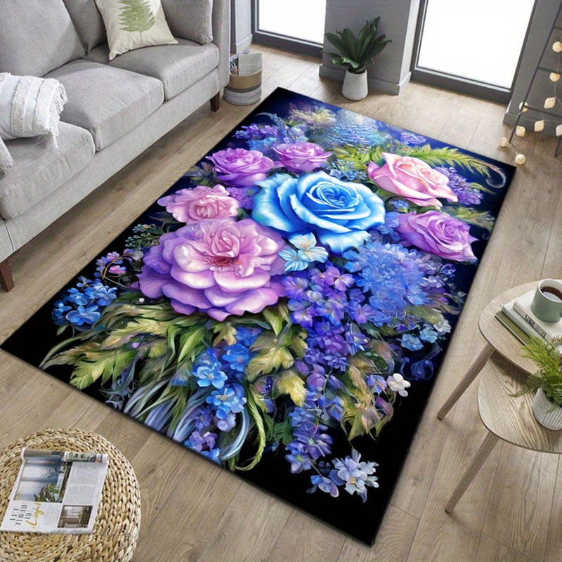 Floral rug with blue and purpl - đánh giá và giá Home Textiles And Furnishing
